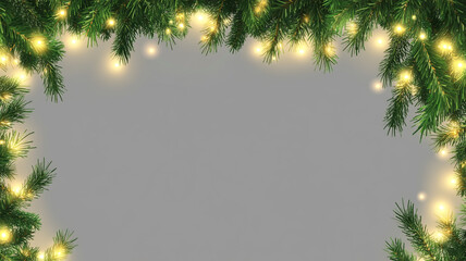 Obraz premium Festive green pine branches adorned with twinkling lights during Christmas Day celebrations