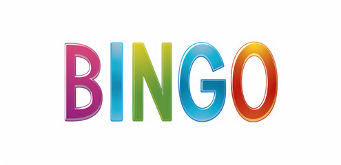 Colorful glossy bingo text on white background.