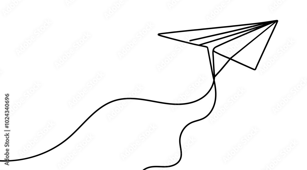 Poster continuous linear drawing of paper airplane. one line drawing paper airplane. paper airplane in one 