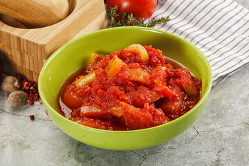 Homemade Lecho with tomato and paprika