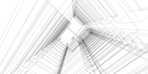 Futuristic Abstract Perspective Line Architecture in 3D