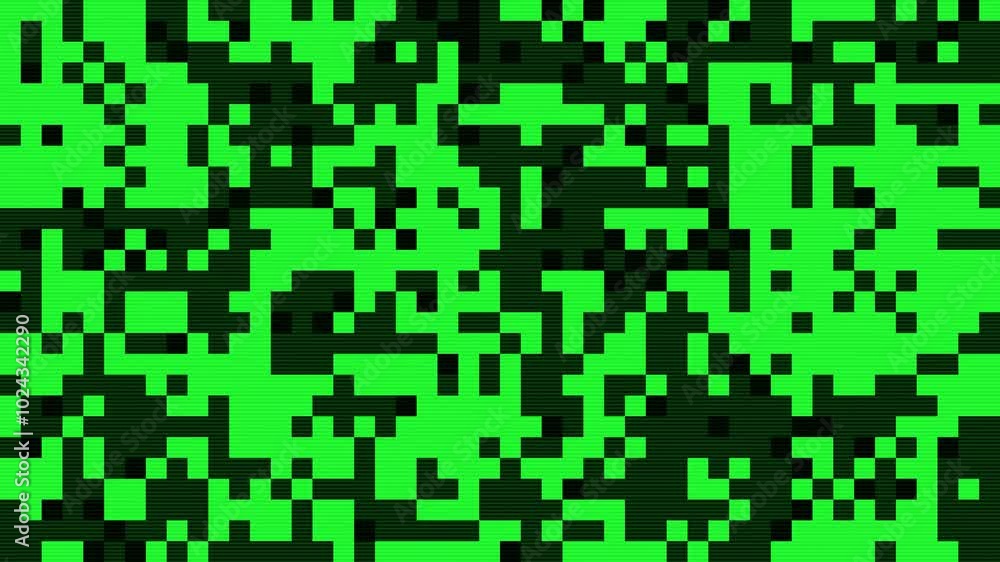 Poster abstract pixel retro 8bit noise static, square green and black animated retro video game random pixe