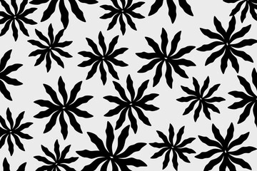 Flowers have organic shape with seamless background. Simple abstract floral pattern. Modern printing in black and white. Ideal for textile design, wallpaper, cards, posters and decoration