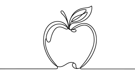 Continuous linear drawing of apple. One line drawing apple. Apple in one line style. Vector illustration.