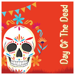 Painted skull with flowers. Day of the Dead parties in Mexico. Day of the Dead concept. Flat vector illustration.
