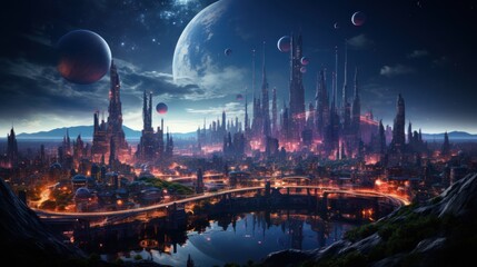 Futuristic Cityscape with a Serene Night Sky