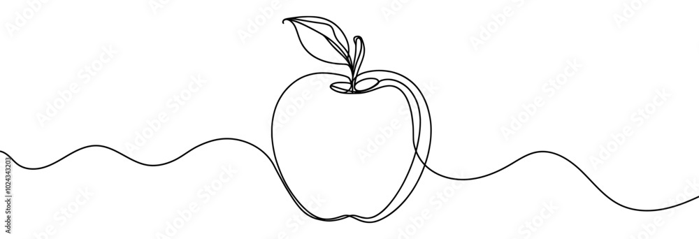 Poster continuous linear drawing of apple. one line drawing apple. apple in one line style. vector illustra