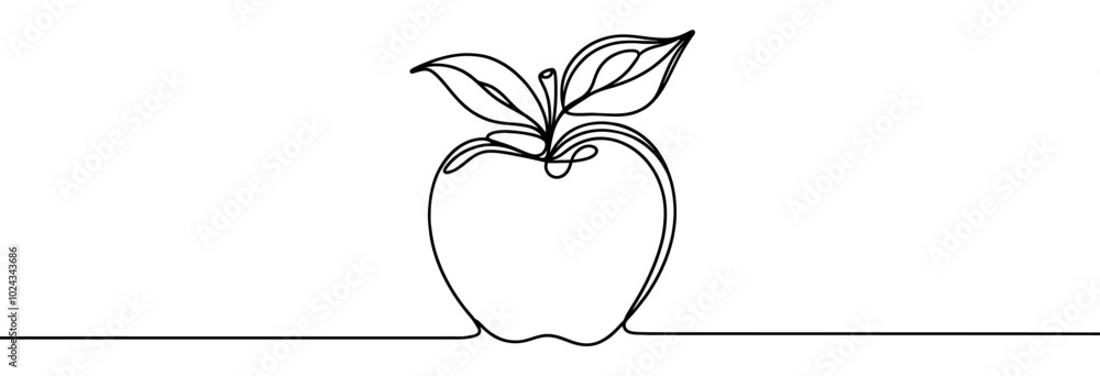 Poster continuous linear drawing of apple. one line drawing apple. apple in one line style. vector illustra
