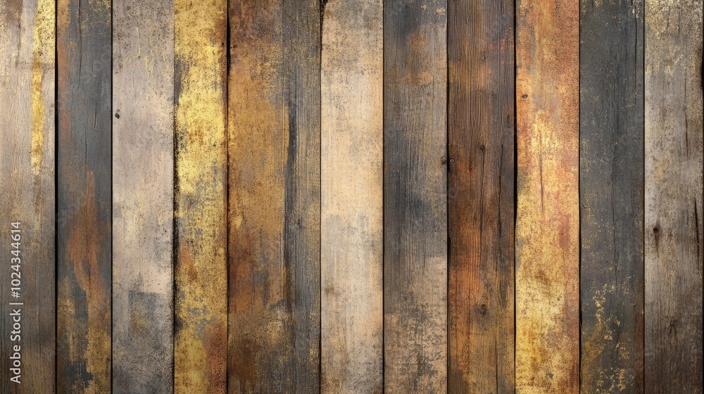 Poster 3d abstract mural design featuring an aged wood texture with a vibrant golden color scheme for wallp