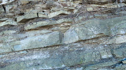 Layered rock mountain texture, Layered Rock, Trialeti Ridge, volcanic in origin. 