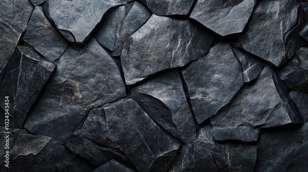 Poster Black geometric stone and rock texture background minimalistic mockup for product display or showcase dark stone spa charcoal theme 3D rendering