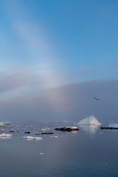 White rainbow in Antarctica over the ocean