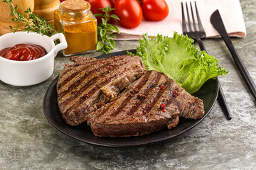 Delicus grilled beef steak with sauce