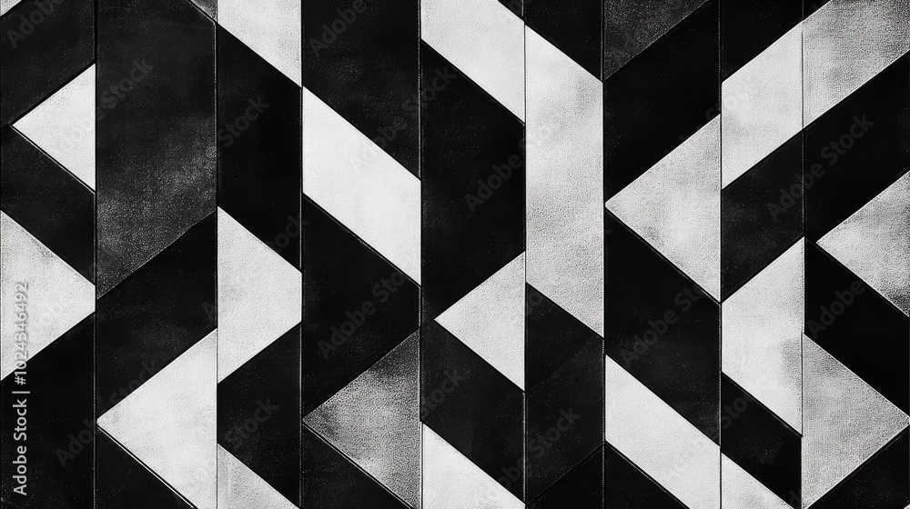 Poster 3d black and white geometric shapes pattern artwork ideal for wall design tiles or carpet applicatio