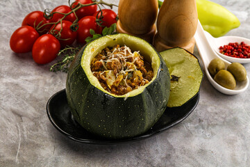 Baked round zucchini with meat