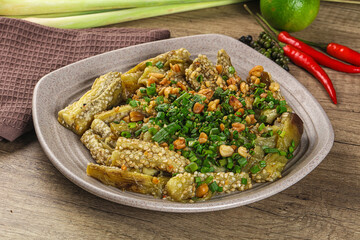 Asian cuisine baked eggplant with peanut