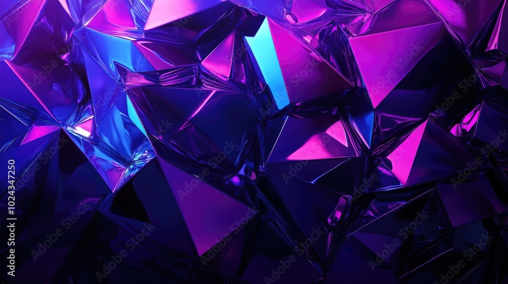 Poster 3d rendering of an abstract geometric background in purple and blue hues cyberpunk theme suitable fo