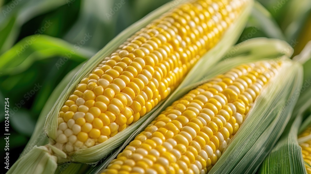 Poster close up of yellow sweet corn with blank space for text
