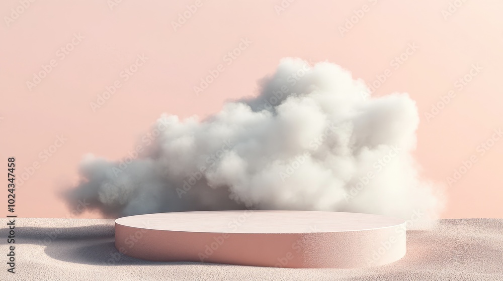 Aufkleber 3D rendering of a podium with a minimal cloud scene featuring a geometric shape for product display