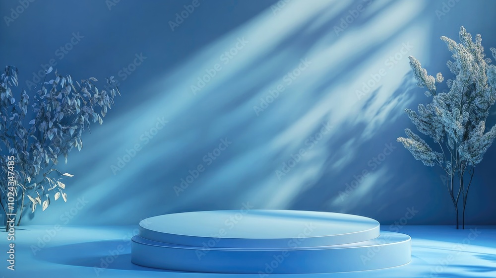 Aufkleber Abstract stage podium with a blue background for product presentation mock up 3D rendering