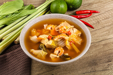 Korean kimchi soup with seafood