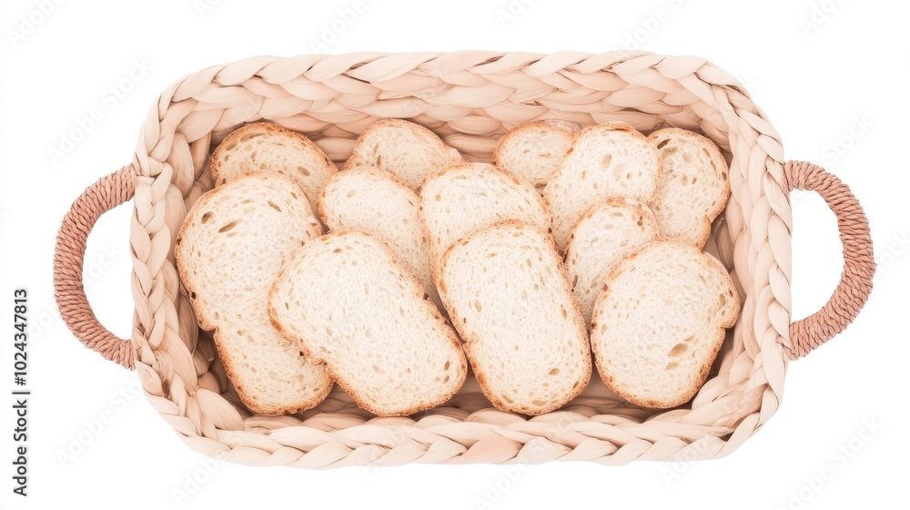 Aufkleber bread slices in a basket on a white background clipping path included