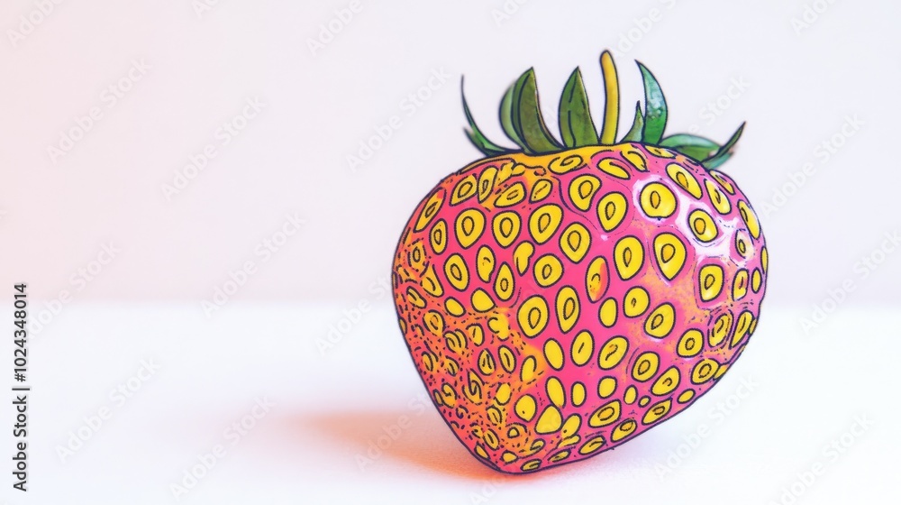 Poster close up of a strawberry against a white background with selective focus
