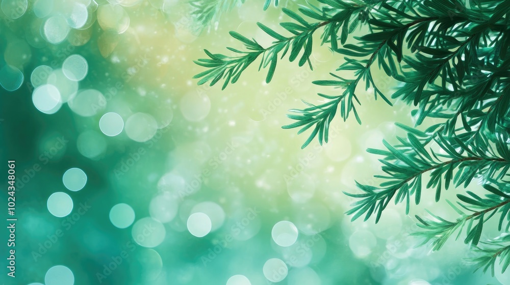 Poster Close Up Of Conifer Cypress Foliage With Sunny Emerald Green Abstract Bokeh Background Idea For A Natural Healthy Garland Banner With Copy Space Ai Generative