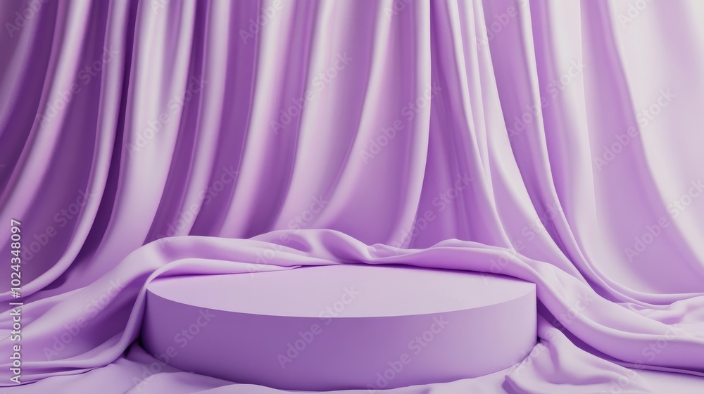 Poster 3d mock up podium featuring draped lavender fabric abstract modern platform ideal for product or cos