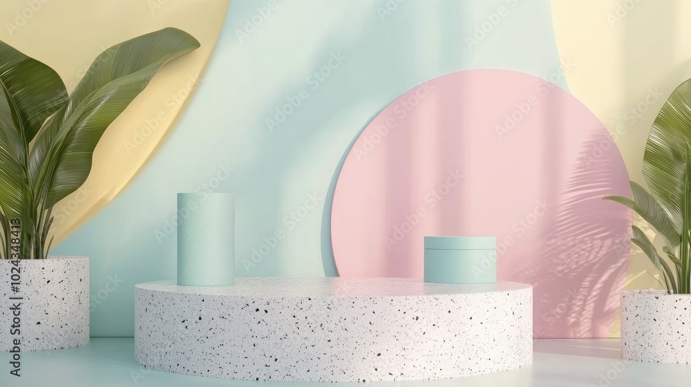 Aufkleber Abstract mockup scene featuring a pastel colored geometric shape podium background for product presentation 3D rendering