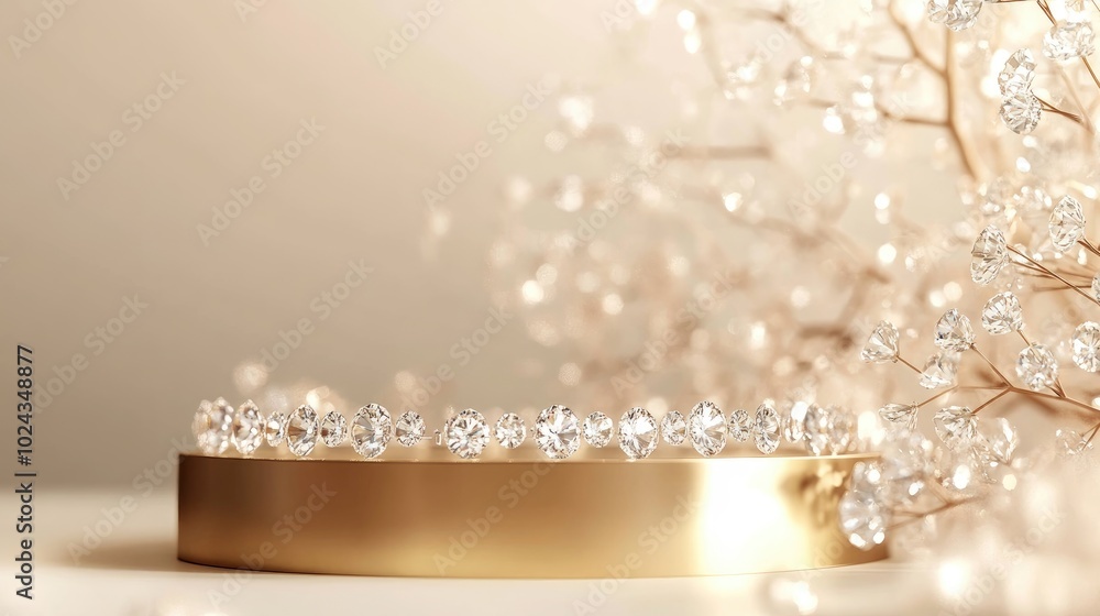 Poster 3d rendering of a golden pedestal adorned with diamonds luxurious minimalist background ideal for br