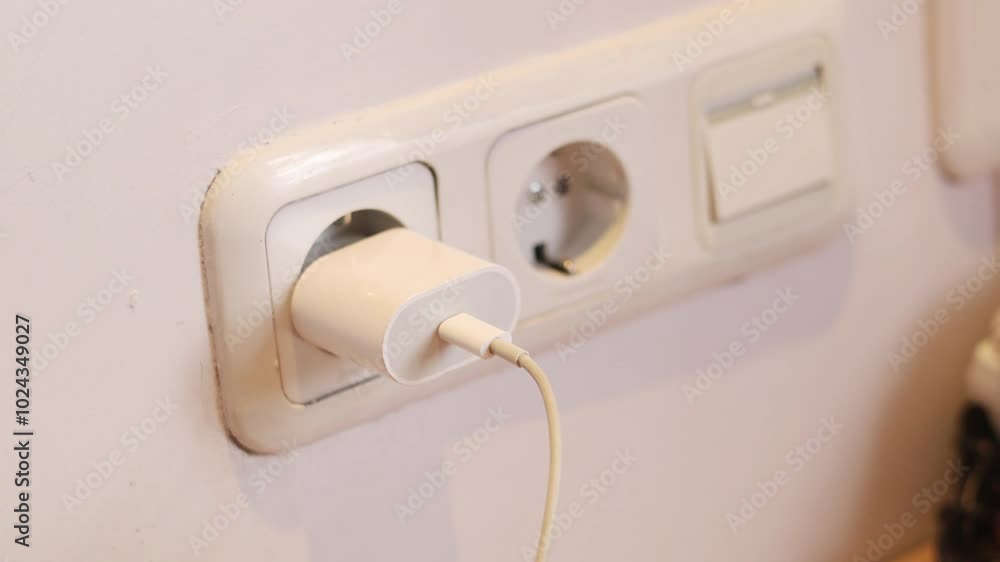 Poster close up of hand unplugging power cord into socket to save energy