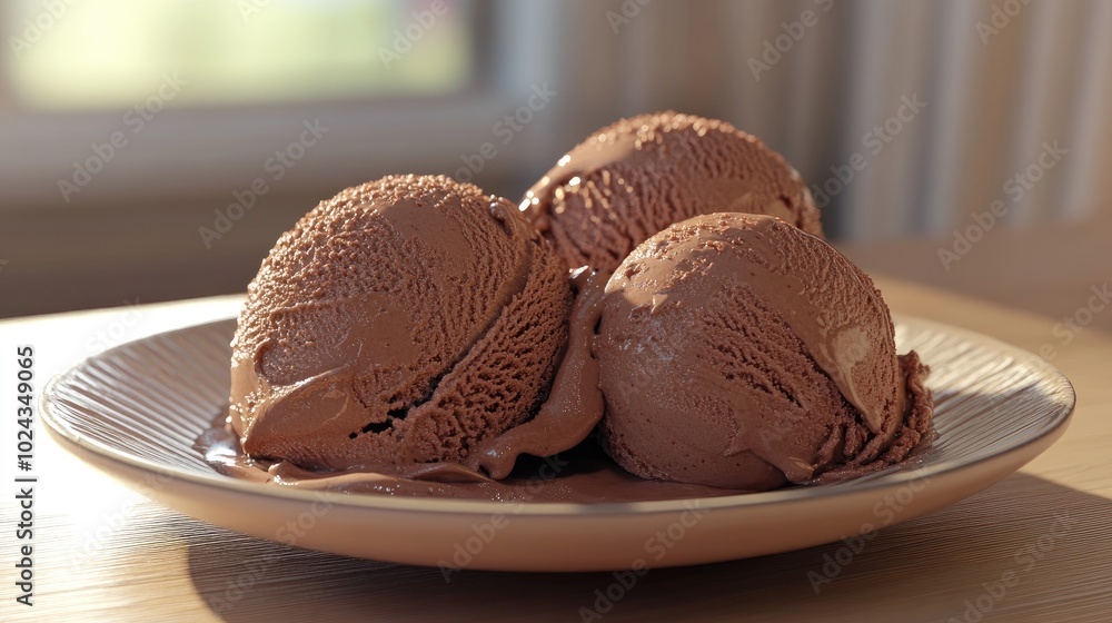 Poster 3d rendering of chocolate flavored ice cream displayed on a plate