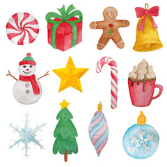 Fototapeta premium Seasonal christmas aquarell clipart set