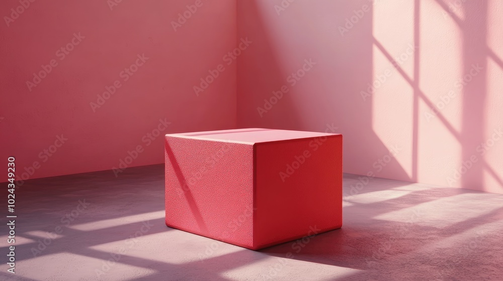 Aufkleber 3D rendering of a red cube podium in an empty studio serving as a product background and template mockup for romantic displays featuring a geometric square shape
