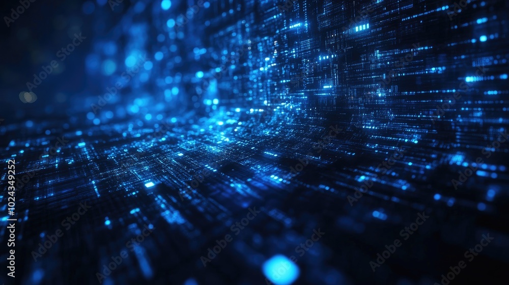 Poster Abstract dark blue geometric patterns creating a technology themed background ideal for concepts related to science fiction cyberspace big data and artificial intelligence