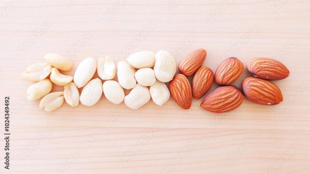 Aufkleber assorted nuts viewed from above on wooden surface