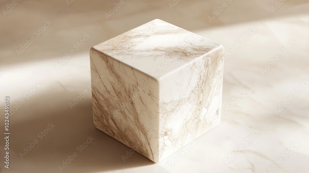Aufkleber 3D rendered cube shaped box in a marble texture on a minimal cream backdrop