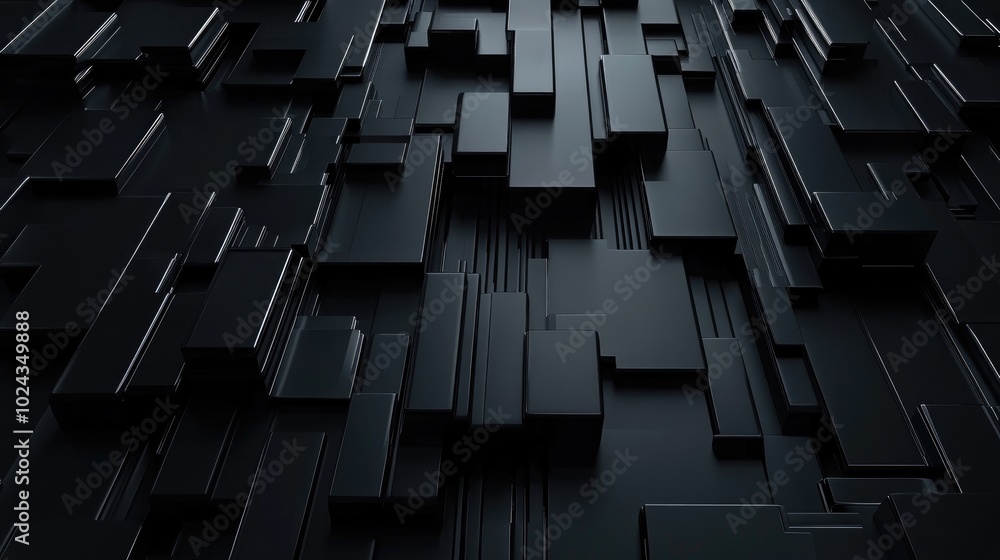 Aufkleber 3D rendering of a black abstract geometric background suitable for advertising design modern applications technology gaming luxury showcases and product displays in a futuristic context