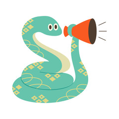 メガホンを持った蛇のキャラクター　巳年新春セール