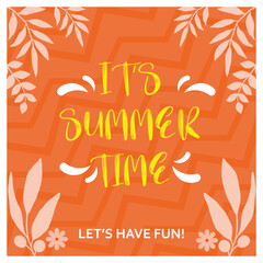 Summer with tropical leaves. Summer elements in bright colors. Summer concept. Flat vector illustration.