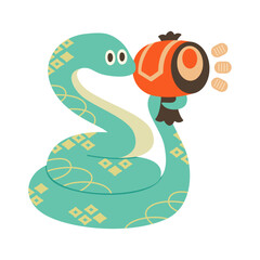 縁起物を持った蛇のキャラクター　かわいい巳年キャラクター