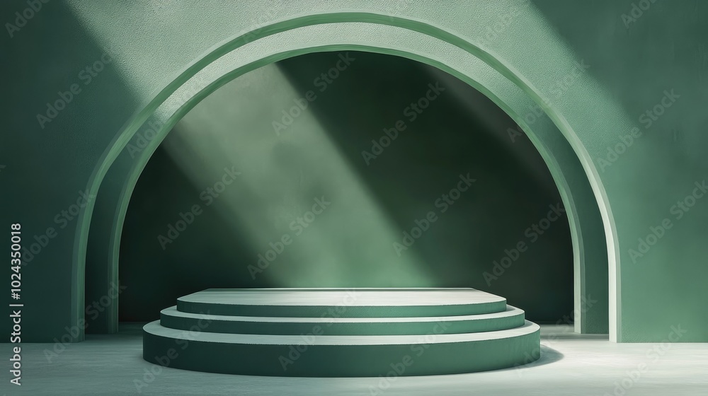 Aufkleber Abstract green backdrop featuring a geometric podium for product display Minimalist design 3D rendering
