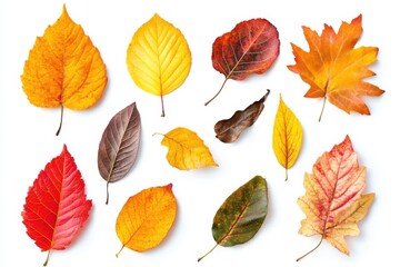 Naklejka premium Collection set of yellow orange red autumn leaf leaves on white background