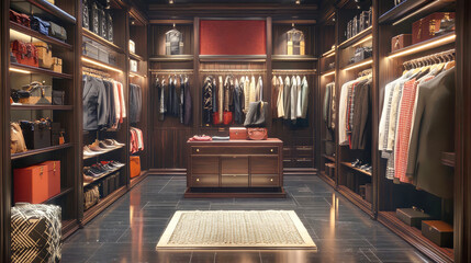 Explore a luxurious fashion store filled with designer clothing and elegant accessories in a sleek, modern setting