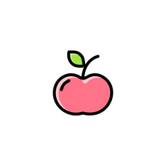 Pink cherry icon with green leaf vector illustration