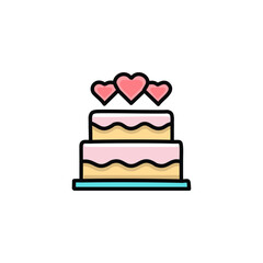 Wedding cake with hearts. Vector illustration, flat design.