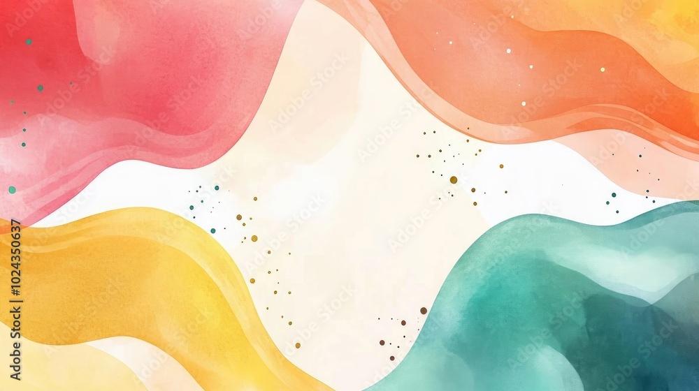 Aufkleber Abstract Colorful Neon Watercolor Background With Curvy Lines Near Edges Wide Banner Format Kaleidoscope Pattern With Bright Colors Open Space For Text In The Center