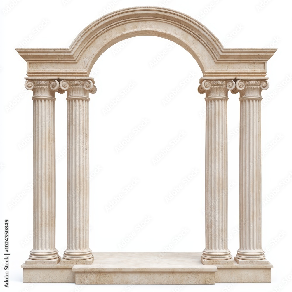 Poster a classical architectural structure featuring four columns and an arch.