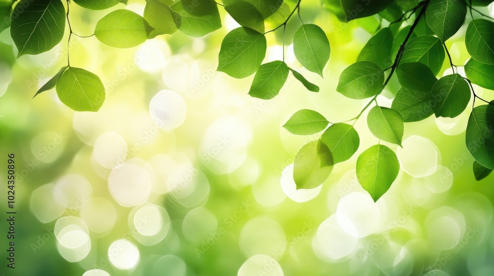 Poster blurred abstract background featuring vibrant green leaves for a calming effect